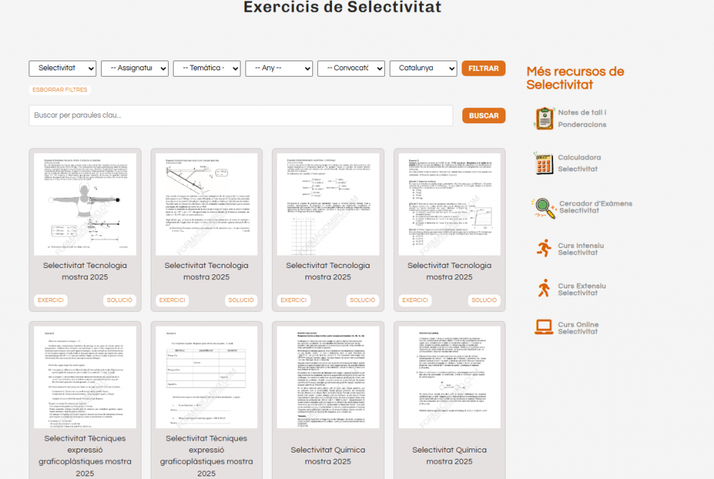 buscador ejercicios PAU